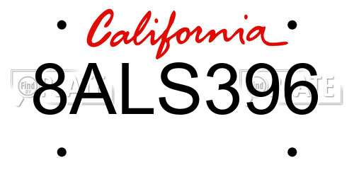 8ALS396 California License Plate