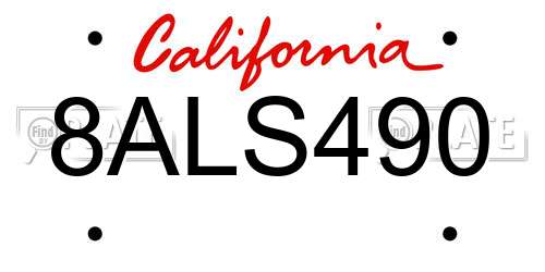 8ALS490 California License Plate