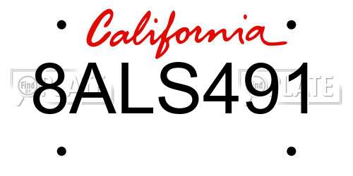 8ALS491 California License Plate