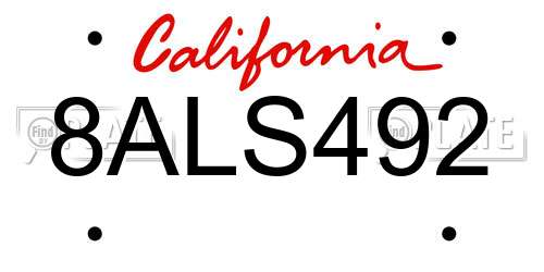 8ALS492 California License Plate