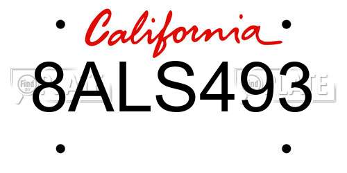 8ALS493 California License Plate