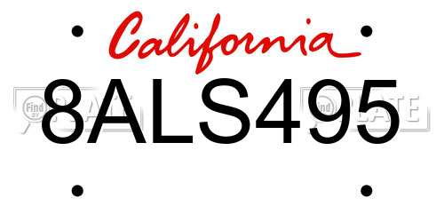 8ALS495 California License Plate