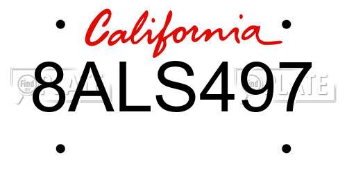 8ALS497 California License Plate