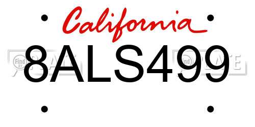 8ALS499 California License Plate
