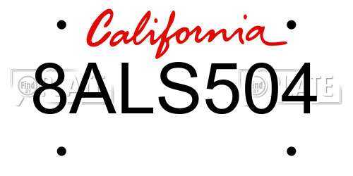 8ALS504 California License Plate
