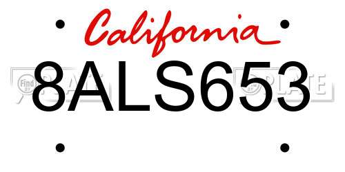 8ALS653 California License Plate