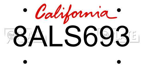 8ALS693 California License Plate