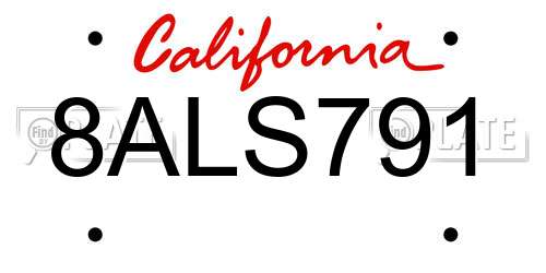 8ALS791 California License Plate