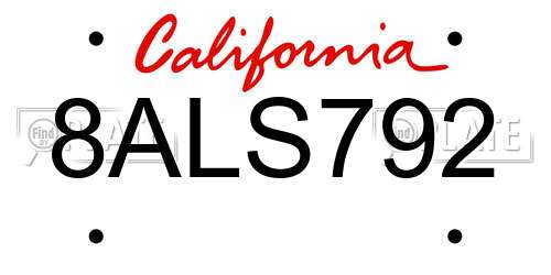8ALS792 California License Plate