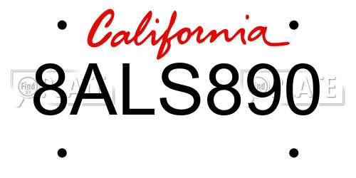 8ALS890 California License Plate