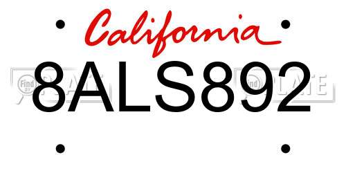 8ALS892 California License Plate
