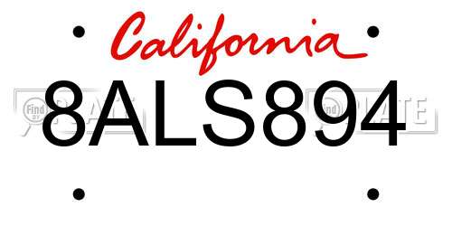 8ALS894 California License Plate
