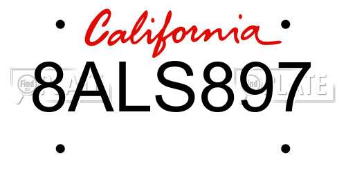 8ALS897 California License Plate