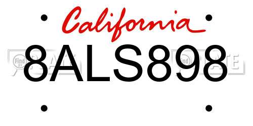8ALS898 California License Plate