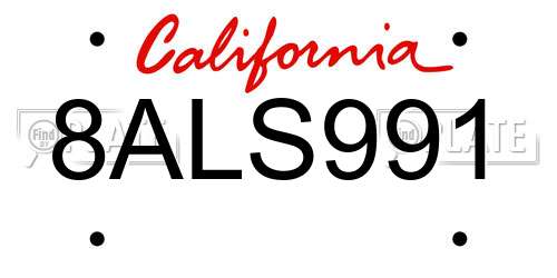 8ALS991 California License Plate