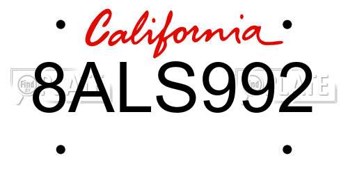 8ALS992 California License Plate