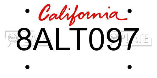 8ALT097 California License Plate