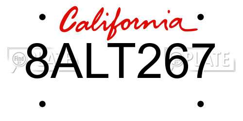 8ALT267 California License Plate