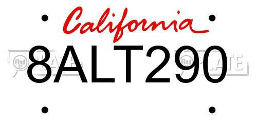 8ALT290 California License Plate