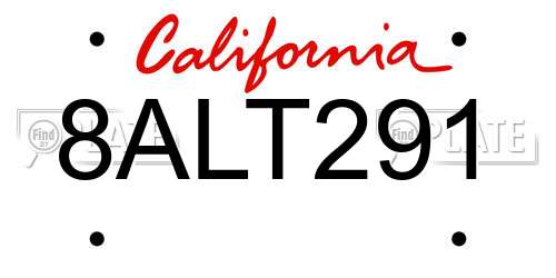 8ALT291 California License Plate
