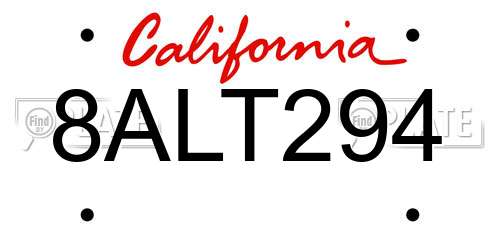 8ALT294 California License Plate