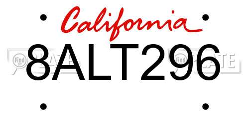 8ALT296 California License Plate