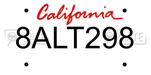 8ALT298 California License Plate