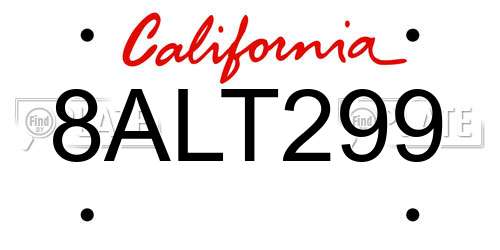 8ALT299 California License Plate
