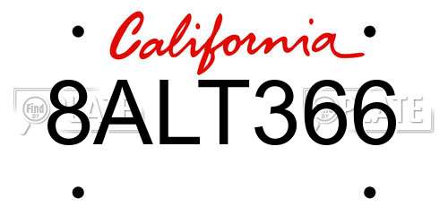 8ALT366 California License Plate