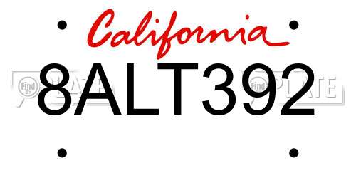 8ALT392 California License Plate