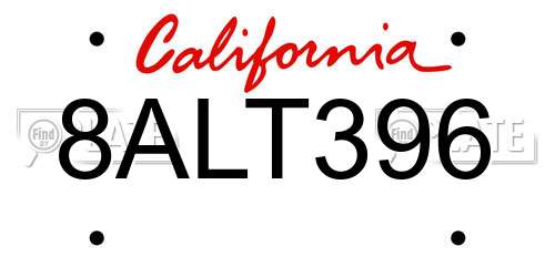 8ALT396 California License Plate