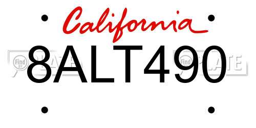 8ALT490 California License Plate