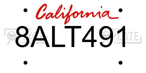 8ALT491 California License Plate