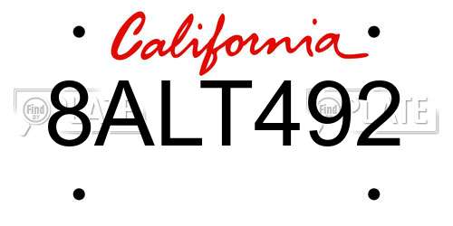 8ALT492 California License Plate