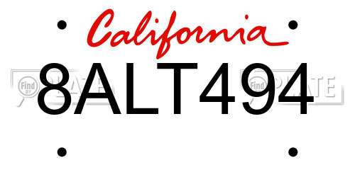 8ALT494 California License Plate