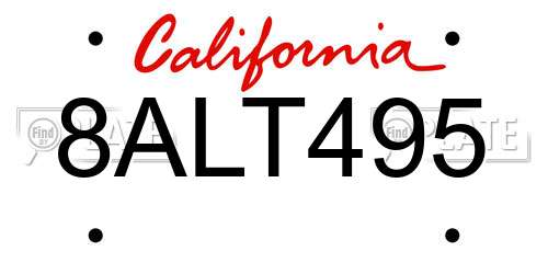 8ALT495 California License Plate
