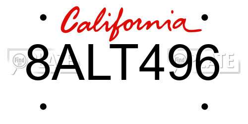 8ALT496 California License Plate