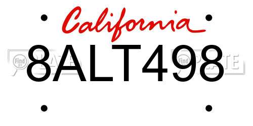 8ALT498 California License Plate