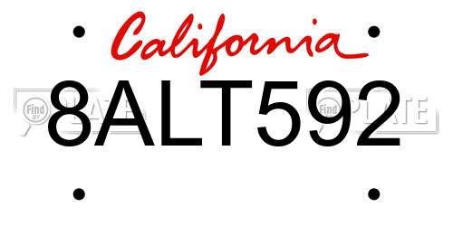 8ALT592 California License Plate