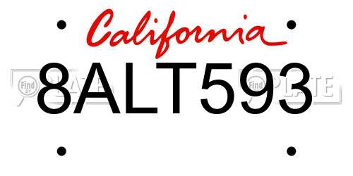 8ALT593 California License Plate