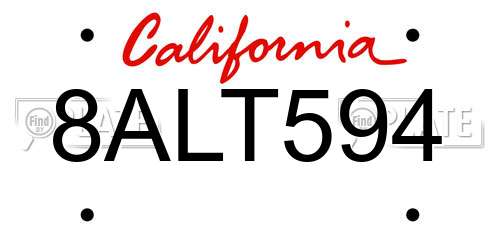 8ALT594 California License Plate