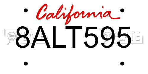 8ALT595 California License Plate