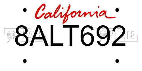 8ALT692 California License Plate