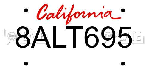 8ALT695 California License Plate