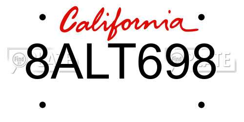 8ALT698 California License Plate