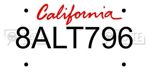 8ALT796 California License Plate