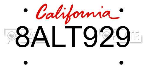 8ALT929 California License Plate