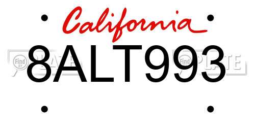 8ALT993 California License Plate