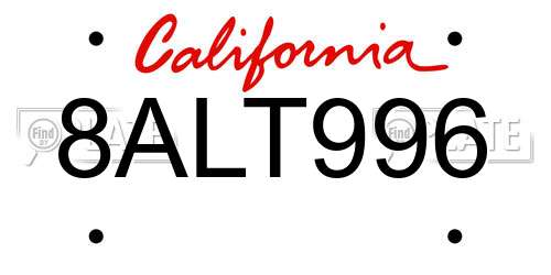 8ALT996 California License Plate