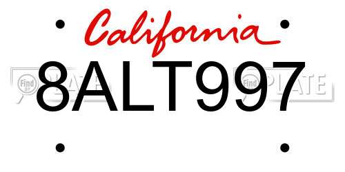 8ALT997 California License Plate
